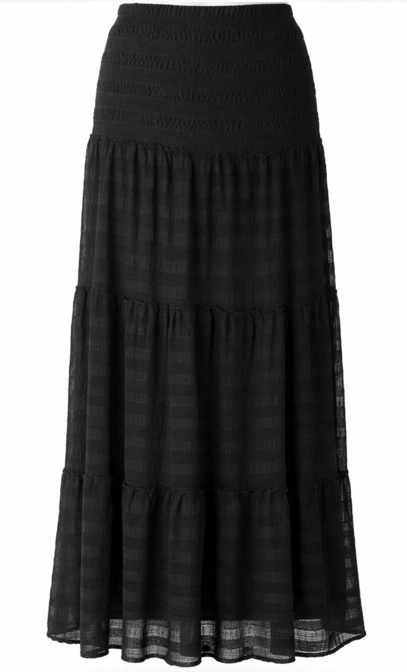 Chicos Jayla Black Lace Tiered Maxi Skirt SIZE 1 Whimsygoth Witchy Size Medium/L